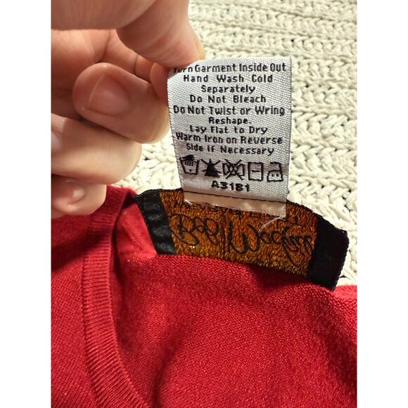 VTG Bob Mackie 2 Pc Cardigan Sweater Shell Embroidered Womens Medium Red Black - Picture 15 of 15